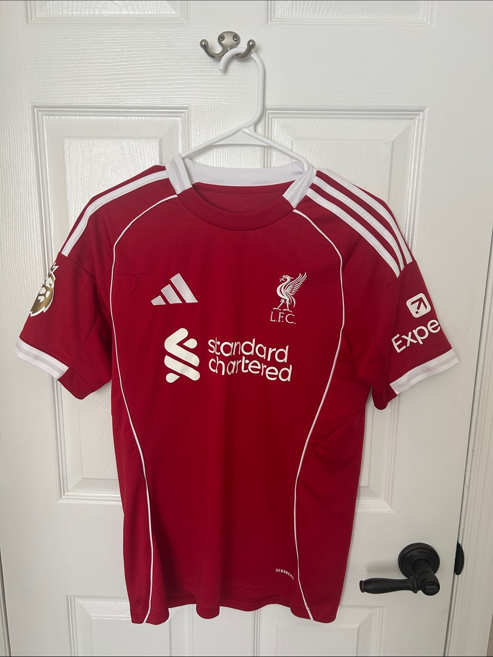 adidas Red Liverpool FC Kids Soccer Jersey with White Accents
